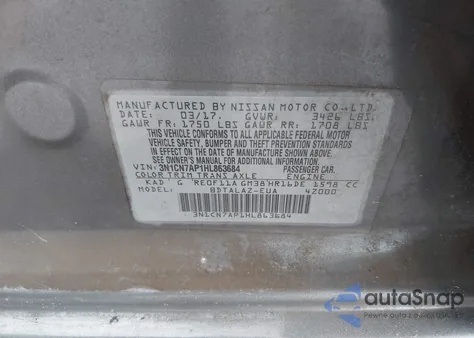 2017 Nissan Versa 1.6 S+ из США, поврежденный, VIN 3N1CN7AP1HL863684